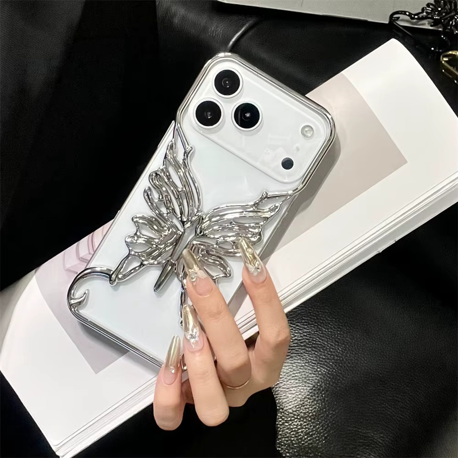 szHAIyu Handyhülle mit hohlem Schmetterlingsmuster für iPhone 17 16 15 14 13 12 Pro Max Plus, stoßfeste harte Abdeckung mit Wärmeableitung, Farbe: Gold - Bild 4