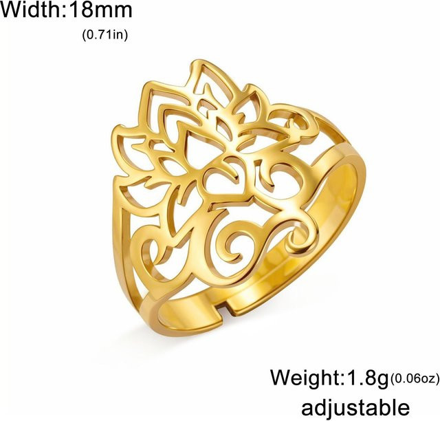 YULIN Ring, Edelstahl, Gold, Damen, Lotusblumen-Filigran, verstellbar - Bild 1