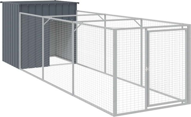 Yiwydaa Hundehütte mit Auslauf aus Metall in Anthrazit, wetterfest, H x B x T: 110 x 405 x 110 cm - Bild 1