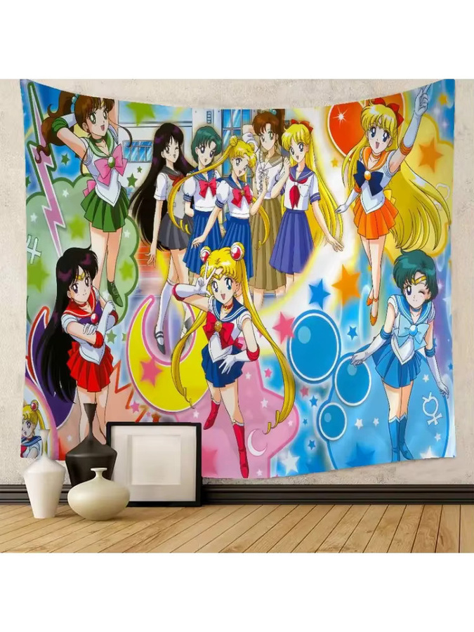 VIKAMA Sailor Moon Wandteppich mit Usagi Tsukino & Sailor Scouts Anime-Druck, Mehrfarbig, B/H: 60 x 40 cm - Bild 2