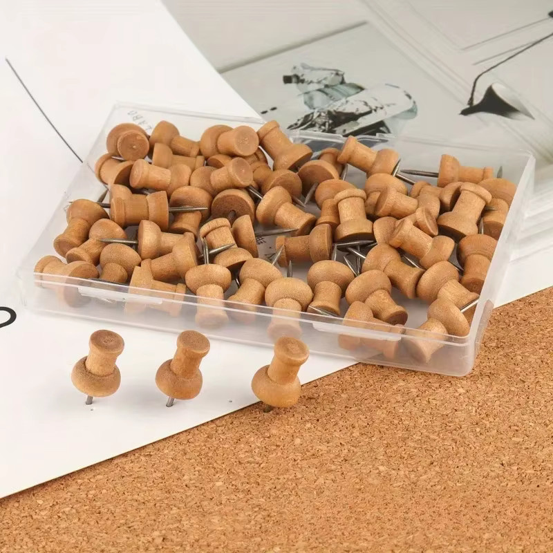 100 Stück dekorative Holz-Reißnägel in Braun für Pinnwände und Bulletin Boards - Bild 2