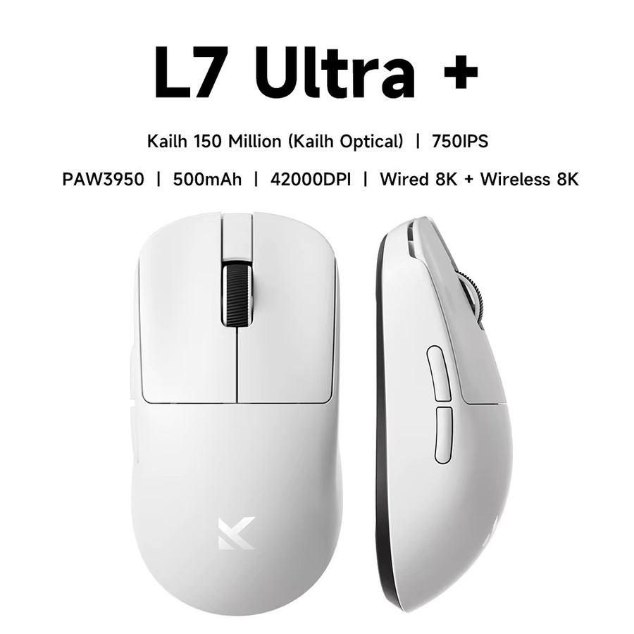 MCHOSE L7 Kabellose Gaming-Maus in Weiß mit PAW3395 26K-Sensor, Dual 8K Polling und ultraleichtem 39 g Design, Tri-Mode Verbindung (2,4 GHz, Bluetooth, kabelgebunden) - Bild 3