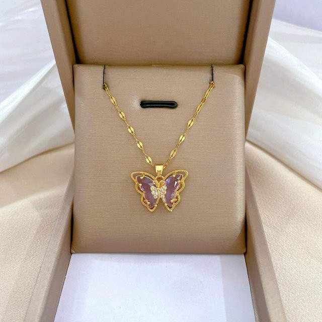 Lucky Star Jewelry Halskette Edelstahl, Gold, Herz Schmetterling, Zirkonia, Damen - Bild 1