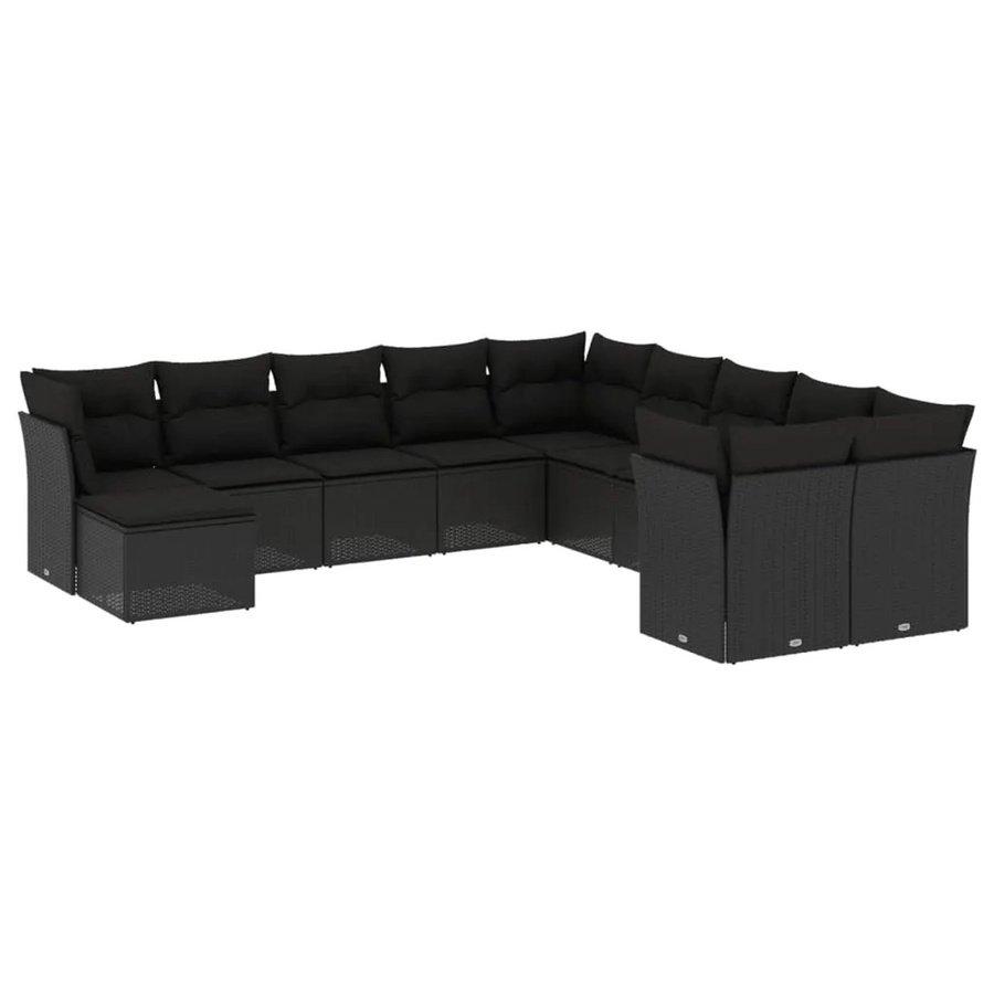vidaXL 11-tlg Garten-Sofagarnitur in U-Form aus schwarzem PE-Rattan mit Kissen und Stauraum Modell 37 - Bild 2