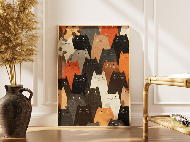 Cat Crowd Wandbild von SHENCHEN, mehrfarbiger moderner Katzen-Kunstdruck auf Papier - Bild 1