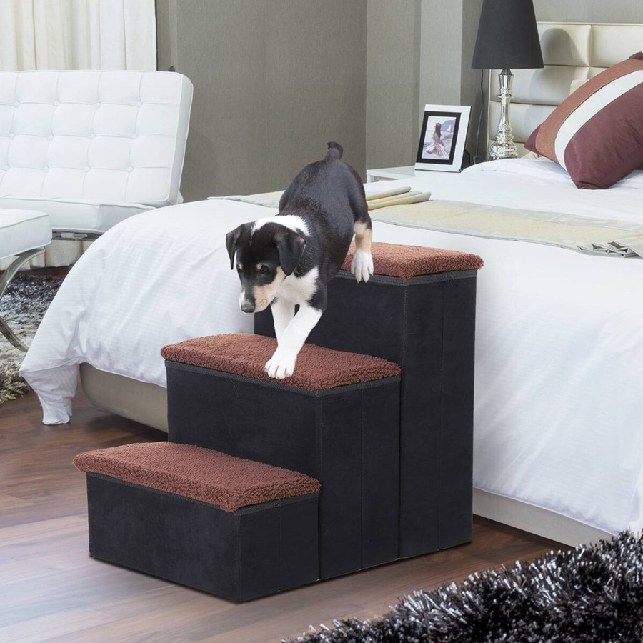 PawHut Haustiertreppe aus MDF mit 3 Stufen und Stauraum, Schwarz, B/H/L: 54 x 48 x 40 cm - Bild 4