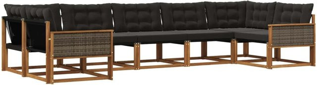vidaXL Outdoor-Sofagarnitur L-Form aus Akazienholz mit Textilene und 7 Kissen in Natur und Schwarz - Bild 1