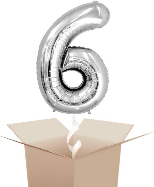 Rico Design Folienballon Zahl 6 in Silber für Helium, Höhe: 86 cm - Bild 1