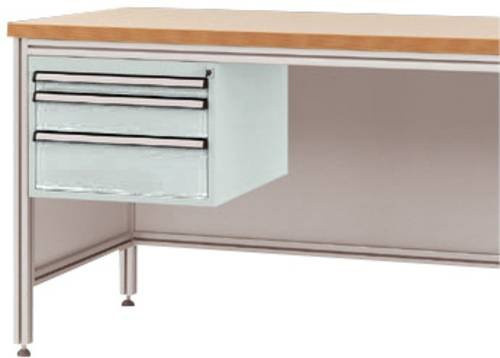 Manuflex Gehäuse-Unterbau ZB4672.7035 für ALU-Arbeitstische in Grau mit 3 Schubfächern, Nutzhöhe: 300 mm, für Tischtiefe: 800 mm - Bild 1