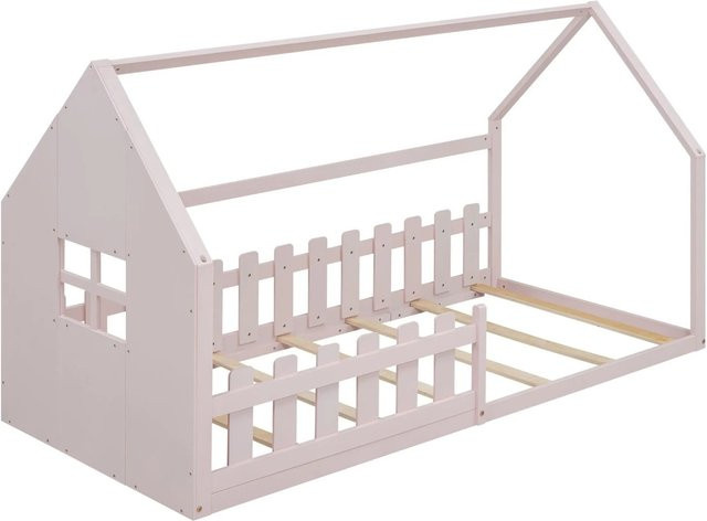 okwish Kinderbett Hausleiste aus Kiefernholz und MDF in Rosa, B/H/T: 90 x 140 x 200 cm - Bild 1