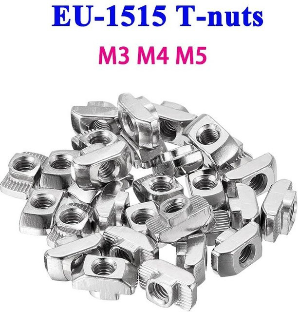 Vernickelte T-Mutter aus Stahl für EU 1515 Aluminiumprofile, Set mit 50 Stück, Farbe Silber, passend für M3 M4 M5 T-Nut Schienen - Bild 1