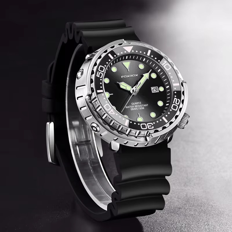 FOXBOX Armbanduhr Quarz, Edelstahl, Schwarz, Silber, Herren - Bild 3