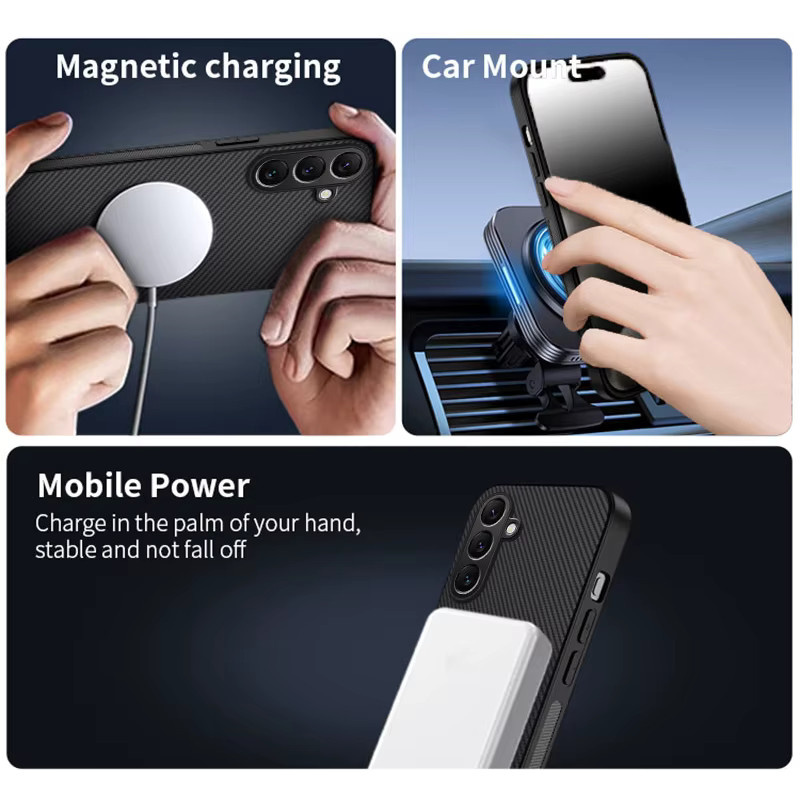 MagSafe Magnetische Drahtlose Lade Schutzhülle aus Carbon Faser für Samsung Galaxy S25FE in Schwarz oder Grau - Bild 5