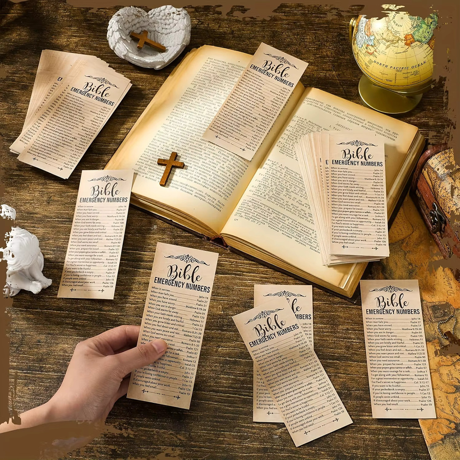 Christliche Bibelvers-Lesezeichen mit Notrufnummern für Kirche, Schule und Büro, 50 Stück - Bild 3
