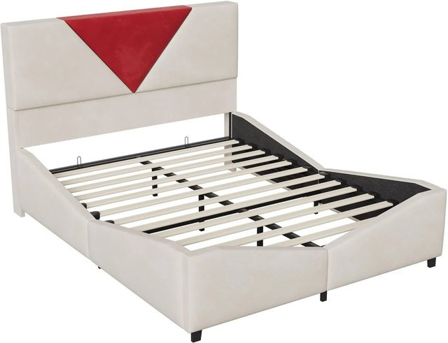 PXloue Polsterbett mit Stauraum aus Samt in Beige, B/T/H: 160 x 200 x 217 cm - Bild 1