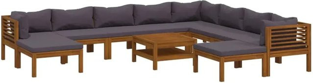 vidaXL 11-tlg. Garten-Lounge-Set in U-Form aus massivem Akazienholz mit dunkelgrauen Auflagen - Bild 1