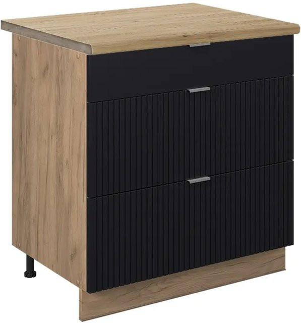 Vicco Küchenunterschrank Fame-Line mit Schubladen und Arbeitsplatte, Eiche Schwarz gestreift, Breite: 80 cm - Bild 2