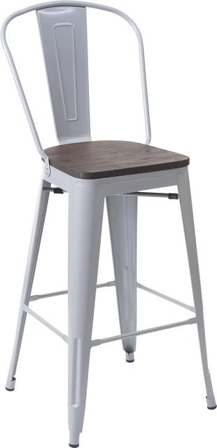 PROREGAL Barhocker im Industrial-Design mit Lehne, Sitzfläche aus Ulmenholz und Metallgestell, Grau/Braun, Sitzhöhe: 77 cm - Bild 1