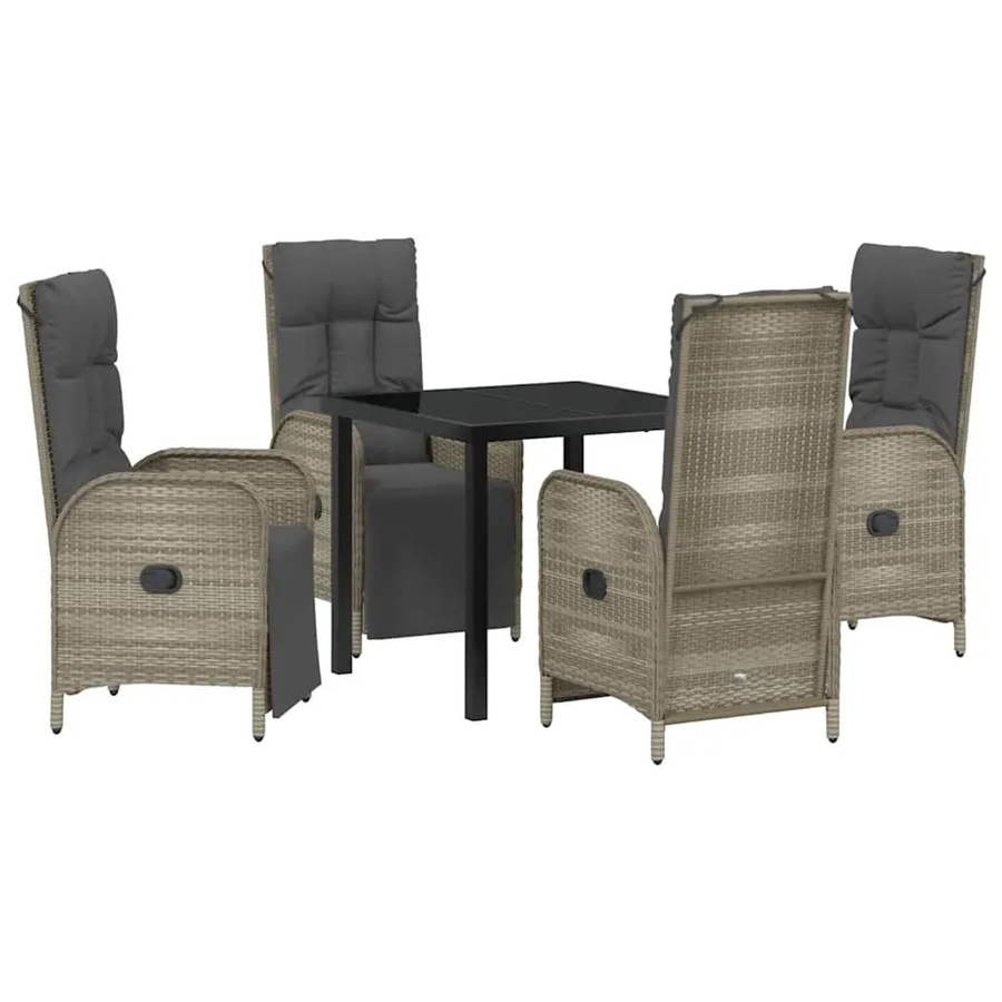 vidaXL Garten Essgruppe aus Poly-Rattan in Grau, 5-teilig mit Kissen und quadratischem Tisch - Bild 2
