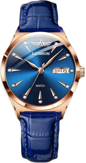 LANMSOM Armbanduhr, Quarz, Aluminium, Leder, Blau, 35 mm, Damen - Bild 1