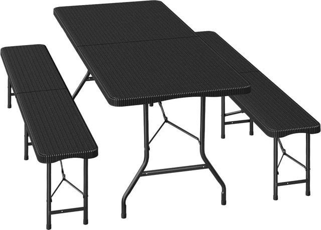 WOLTU Bierzeltgarnitur aus HDPE und Metall in Schwarz mit Campingtisch und 2 Bierbänken, klappbar, B/T/H: 180 x 74 x 74 cm - Bild 1
