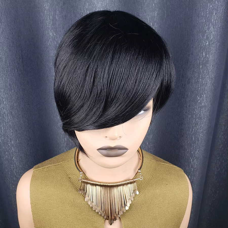 OYM HAIR Pixie-Schnitt Echthaar-Perücke, kurzer Bob mit Pony, 100 % brasilianisches Echthaar - Bild 5