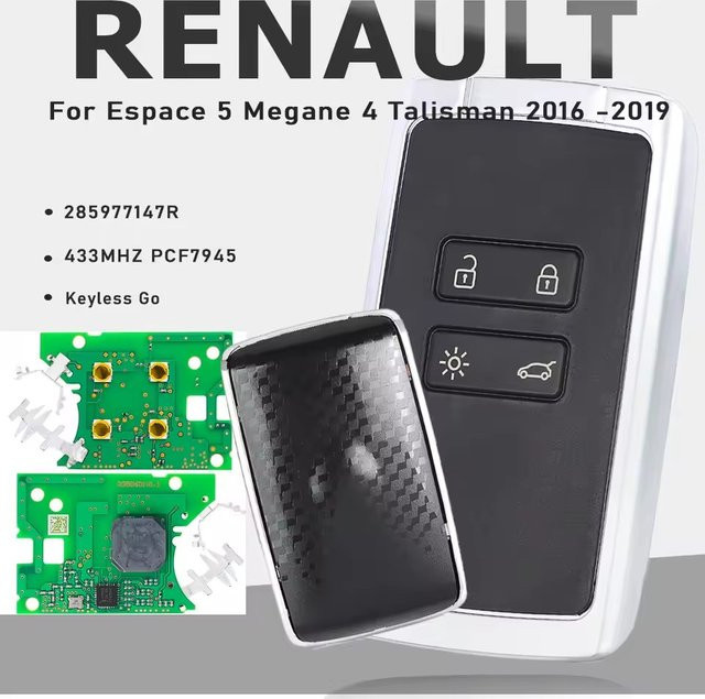 KEYECU Keyless-Go Smart Remote Key Fob PCF7945 433 MHz für Renault Espace 5, Megane 4 und Talisman, Schwarz - Bild 1