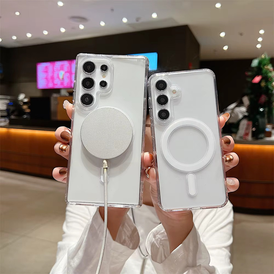 Fashion Clear Magnetische Wireless Charging Schutzhülle für Samsung Galaxy S25 S24 S23 S22 S21 S20 Plus FE Ultra stoßfest, Transparent - Bild 3