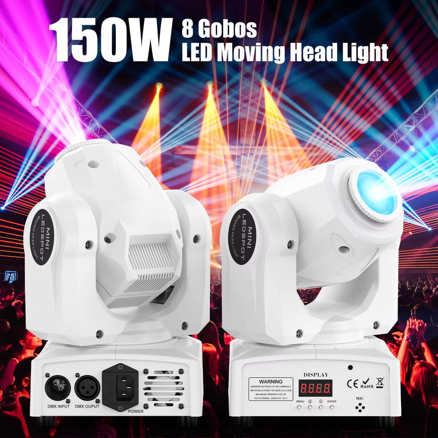 DayFlicker 2er Set Weiße 150W LED Moving Head Effektleuchten mit Fernbedienung und DMX512 für Konzerte und Hochzeiten - Bild 2