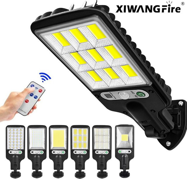 XIWANGFIRE LED-Solar-Straßenlaterne mit COB + SMD und Bewegungsmelder, wasserdichte Solarlampe in Schwarz für Garten und Terrasse - Bild 1