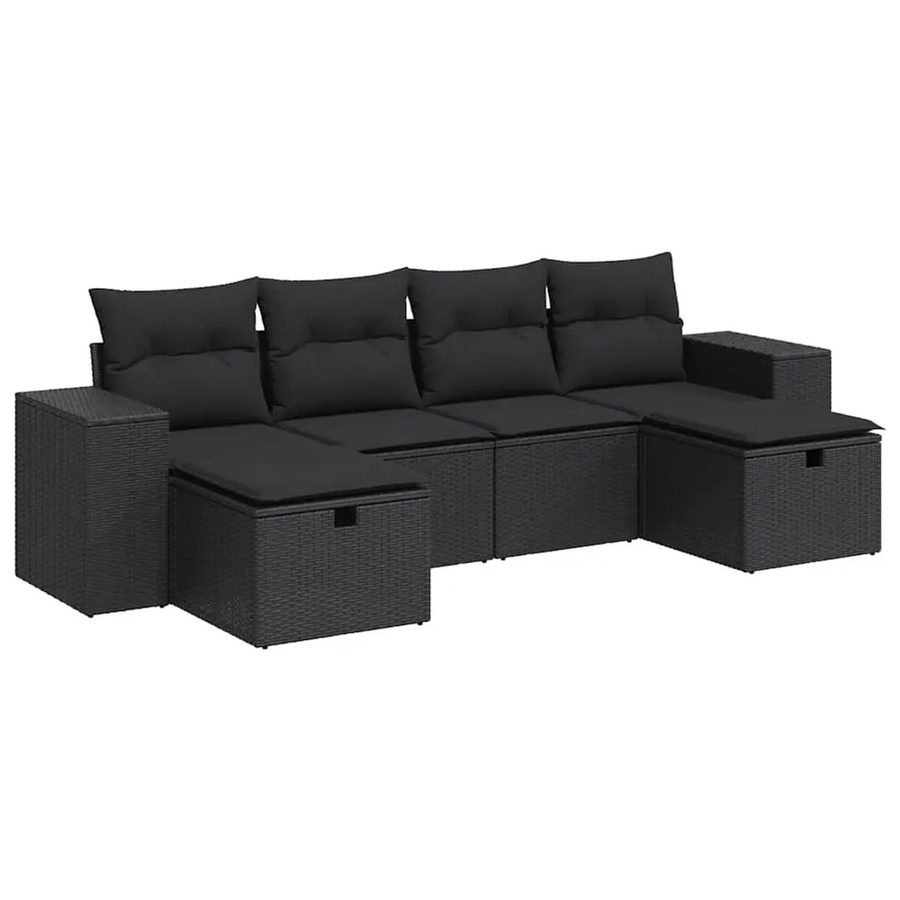 vidaXL 6-teilige Garten-Sofagarnitur aus Poly-Rattan in Schwarz mit Sitzkissen und Stauraum - Bild 2