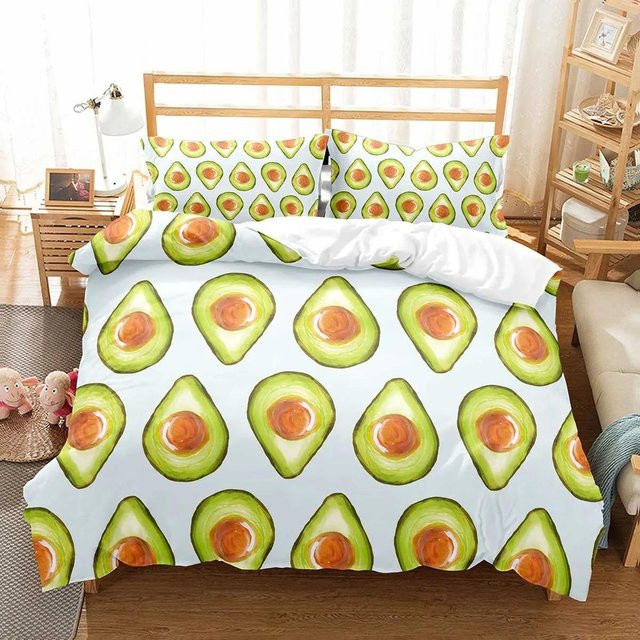 Avocado Bettwäsche-Set mit Früchte-Muster und Reißverschluss, Deckenbezug für Kinder, Jugendliche und Erwachsene, Breite: 133 cm, Länge: 200 cm (Hinweis: Da im Originaltext nur 70x133cm steht, was für einen Deckenbezug unüblich ist, wird hier nur das vorh - Bild 1