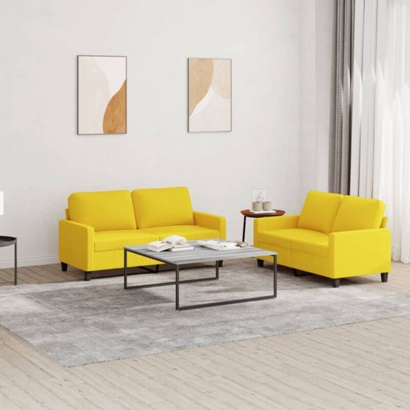 2-teilige moderne Sofagarnitur von Vidaxl in Gelb aus Stoff mit Kissen - Bild 1