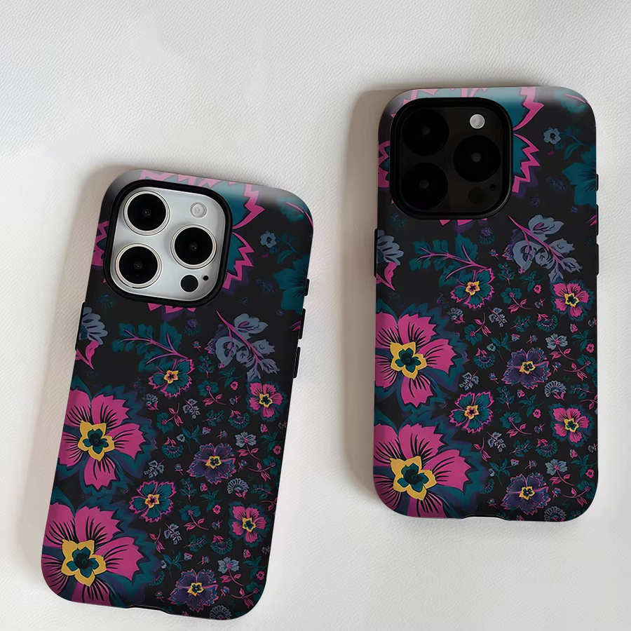 Potdemiel Aurea Case Matte Bumper MagSafe kompatible Schutzhülle für iPhone 13 bis 17 Pro Max in Dunkle Retro Blumen-Optik, Mehrfarbig - Bild 6