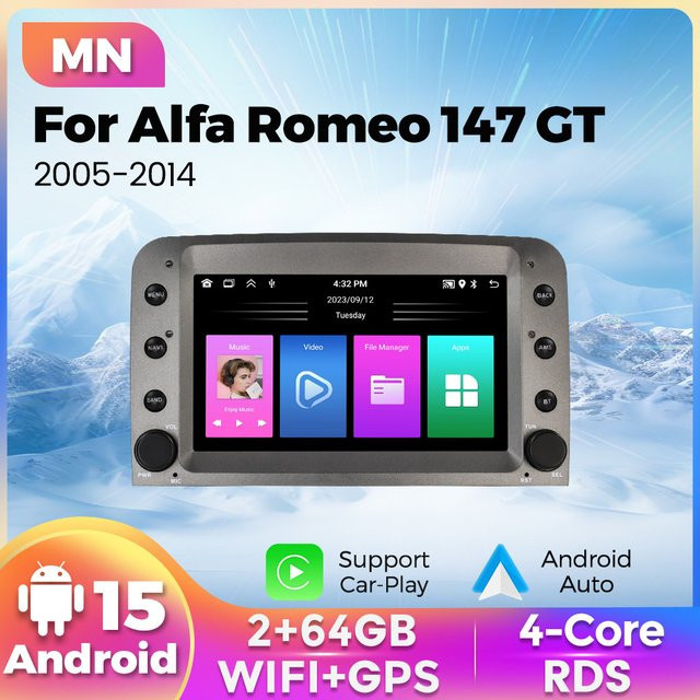 MEKEDE Android Auto und Wireless CarPlay Multimedia Player mit GPS für Alfa Romeo 147 GT 937 (2005-2014), Schwarz - Bild 1