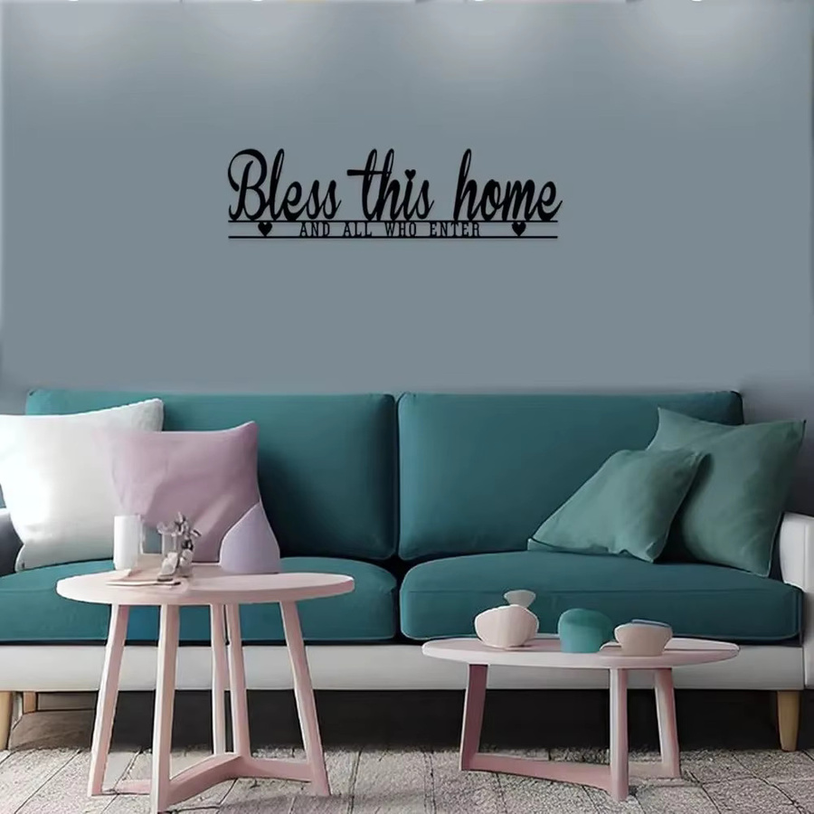 Metall-Wandschild Bless This Home von CIFBUY in Schwarz im Landhausstil mit Herz-Motiv und Typografie - Bild 5