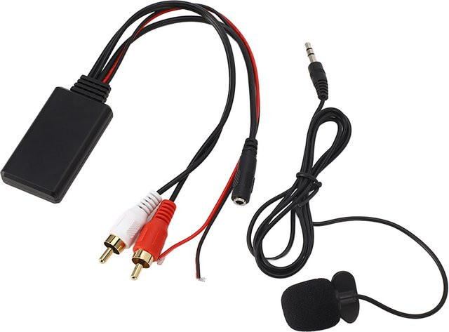 Qiilu Bluetooth Aux Modul mit 2 RCA Kabeladapter und Freisprech-Mikrofon in Schwarz für Alpine und Pioneer - Bild 1