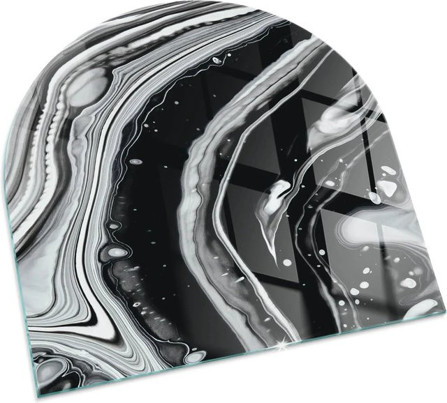 Tulup Glasplatte für Kamin mit abstraktem Wellen- und Linienmuster in Schwarz und Weiß, B/T/H: 100 x 100 x 0 cm - Bild 1