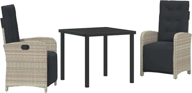 vidaXL Garten Essgruppe 3-teilig aus Poly-Rattan und Glas in Hellgrau - Bild 1