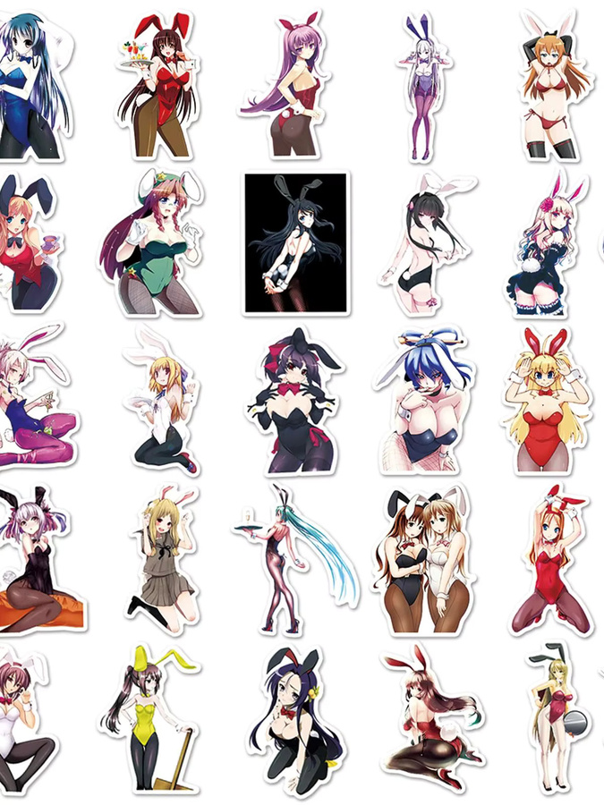 FANLU Wasserfeste Aufkleber im japanischen Comic-Stil mit Bunny Girl Motiven, 10 bis 61 Stück, Mehrfarbig - Bild 3
