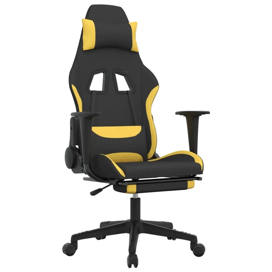 vidaXL Gaming-Stuhl Modell 1 in Schwarz und Gelb mit Stoffbezug, Fußstütze und Kopfstütze - Bild 2