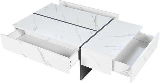 okwish Couchtisch mit LED-Beleuchtung in Weiß mit Marmormuster und Glasplatte, B: 105 cm, T: 60 cm - Bild 1