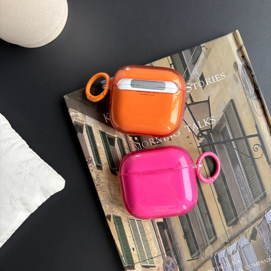 Transparente Schutzhülle für Apple AirPods Pro, Pro 2, Pro 3 sowie AirPods 1, 2, 3, 4 in Pink und Orange mit glänzendem Design - Bild 3