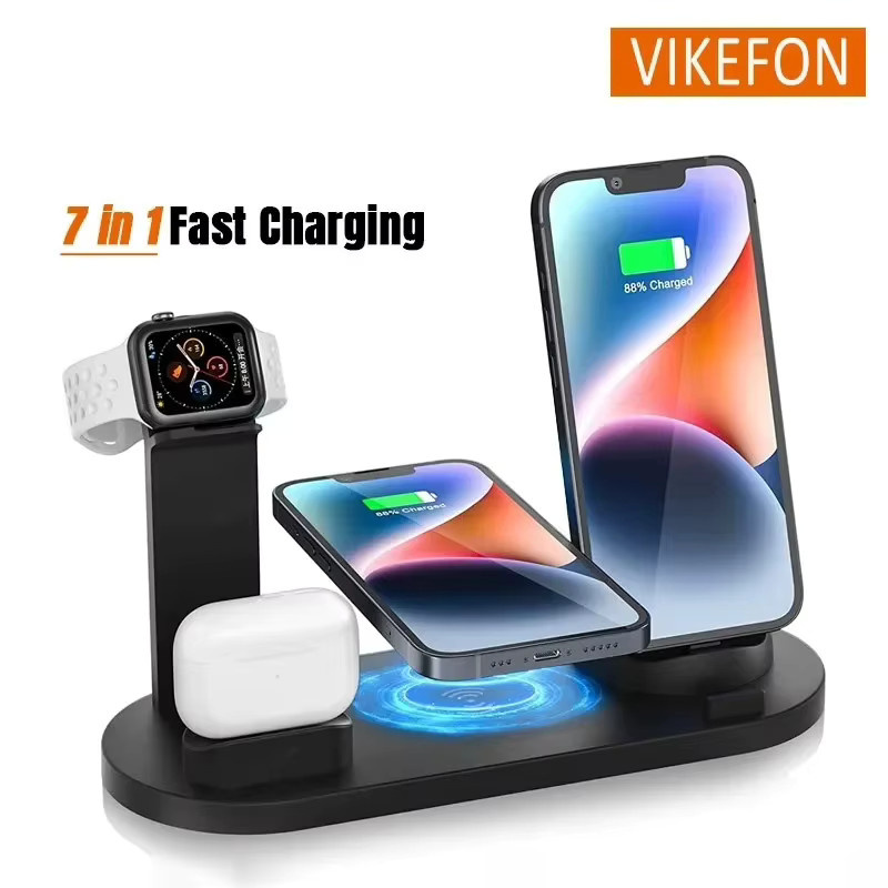 7-in-1 Kabelloses Ladegerät für Apple iPhone 12-17, Apple Watch und AirPods Pro, Schnelle Ladestation in Schwarz oder Silber - Bild 1