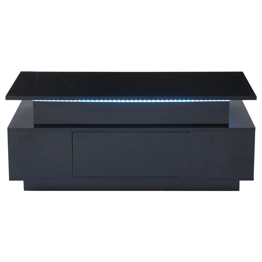 KOMHTOM Höhenverstellbarer Couchtisch in Schwarz mit Hochglanz-Finish, LED-Beleuchtung und verstecktem Stauraum inklusive Schublade - Bild 5
