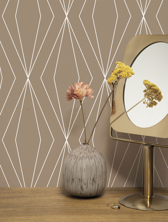 KEK Amsterdam Wallpaper Graphic Lines 2 WP-742 Vlies Tapete in Weiß Braun Beige mit geometrischem Art Deco Design - Bild 1