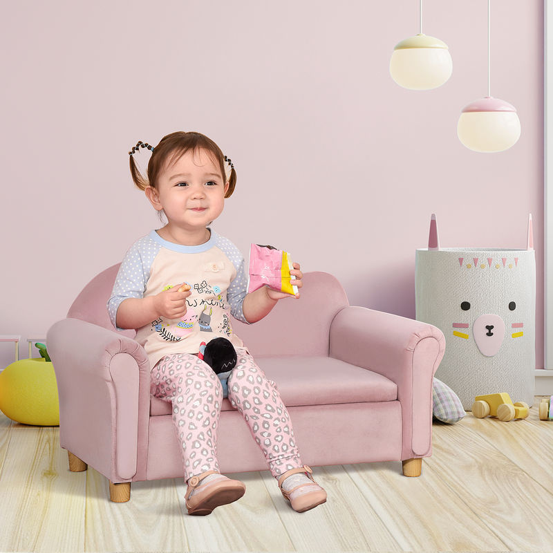 HOMCOM Kindersofa mit Stauraum in Rosa, Zweisitzer aus Vlies für Kinder im Alter von 3-5 Jahren, B/T/H: 84 x 41,5 x 48,5 cm - Bild 2