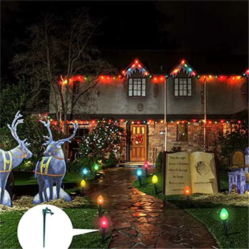 ABUH 60er-Pack universelle Weihnachtslichtpfähle aus Kunststoff für C7 und C9 Lichter, Rasenpfähle für den Außenbereich, Höhe: 19,05 cm - Bild 2