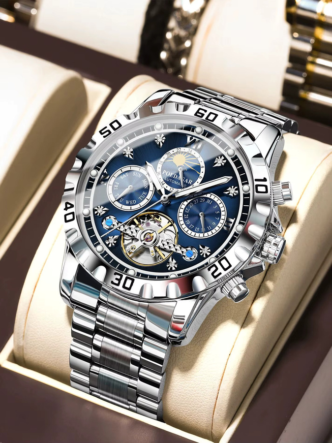 POEDAGAR Armbanduhr, Automatik, Edelstahl, Blau, Herren - Bild 7