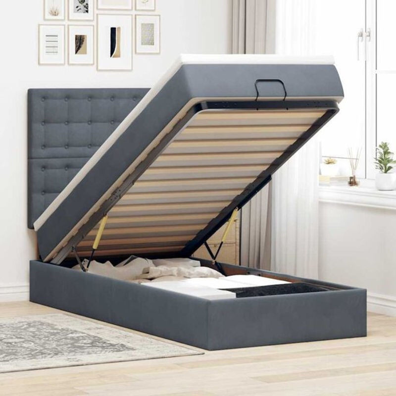 Vidaxl Ottoman Polsterbett mit Matratze und LED in Anthrazit Grau aus Samt B/T/H: 90 x 190 x 128 cm - Bild 1